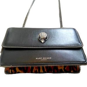 Kurt Geiger black leather with leopard accent crossbody bag NWT